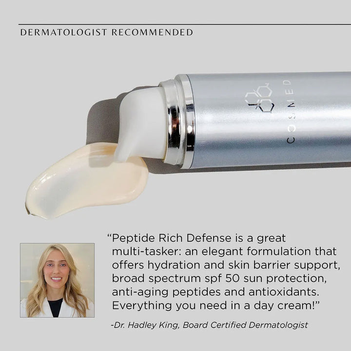 Peptide Rich Defence Sunscreen SPF50 - 50 ml bottle Hydrate & Protect Cosmedix 